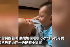 小舅舅睡醒没找到妈妈急得直哭，外甥眼含热泪"婴语"安抚：我懂你图片