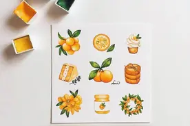 水彩插画：一组色彩明艳、适合练习的简笔画小物件图片