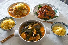 晒晒我家的午餐，两个人做三道硬菜，老公说比食堂里的饭菜香多了图片