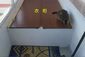 前业主不要的旧衣柜，我把它搬到阳台当榻榻米用，不比木工打的差图片