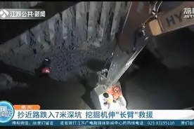 抄近路不慎跌入7米深坑 挖掘机伸“长臂”救援图片