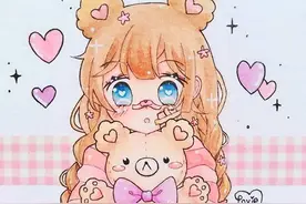 萌Q版马克笔手绘小女孩插画，画面粉粉嫩嫩太可爱啦！图片