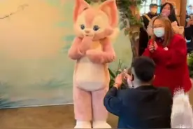 男游客在迪士尼乐园向玲娜贝儿求婚引争议，本人回应：我是想让她尝尝被表白的滋味图片