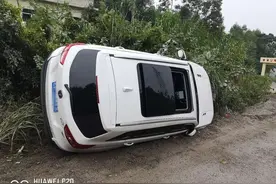 广西一女司机开车上路，遇货车超车，竟吓得冲向路边图片