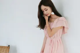 粉甜奶昔夏荷围领层叠蛋糕裙图片