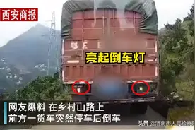 湖北宜昌一小车山路遭货车倒车顶行，车主不断鸣笛大叫图片
