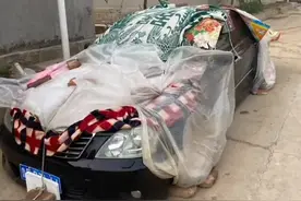 爷爷奶奶听说要下冰雹，给孙女的车盖被压砖，网友：好笑又感动图片