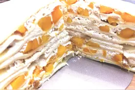不用奶油 也无需打发，3步做成网红高颜值的美味：芒果千层蛋糕！图片