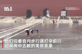 北京强降雨来临前故宫游客热情不减 打伞记录雨中古殿美丽景象图片