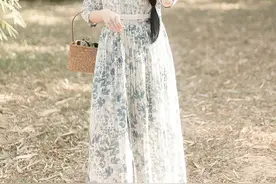 棉麻碎花连衣裙，艺复古大摆裙，汉服版森系印花长裙图片