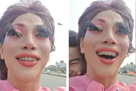 泰国男子扮女妆戴毛刷一样的假睫毛 骑摩托风都吹不掉：胶水好图片