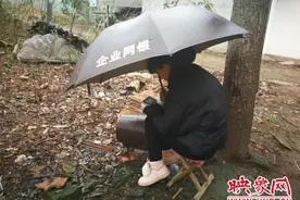 暖心！风雨天 信阳一女老师山坡上撑伞进行“网上教学”图片