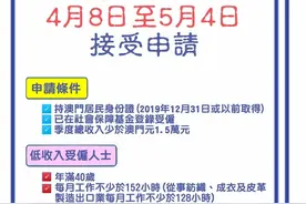 澳门财政局：一季度收入少于1.5万澳门元可申请收入补贴图片