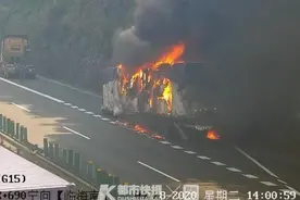 沈海高速惊现“惊天火球”，一半挂车货物被烧成灰烬图片