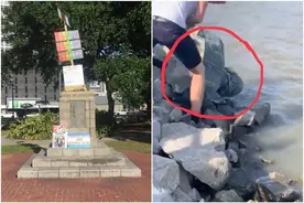 还在清算！美国新奥尔良奴隶主雕像被示威者拉倒，丢进密西西比河图片