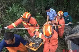 刹车失灵农用车翻落数十米沟壑，消防紧急破拆救援图片