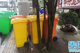 贵阳部分餐饮店集中路段垃圾桶放置不规范 垃圾不分类异味刺鼻图片