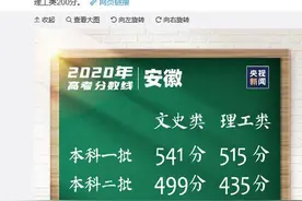 2020安徽高考分数线公布：一本文史类541分，理工类515分图片