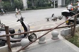 西安大兴西路一带状公园出入口被木棍封锁 市民无法出入图片