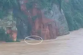 四川岷江等水位暴涨，乐山大佛“脚趾头”被洪水漫过图片