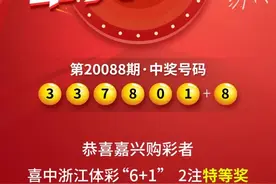 1000万！嘉兴购彩者揽2注浙江体彩“6+1”头奖图片
