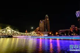 天津：海河夜景灯光璀璨图片
