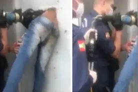 巴西一名嫌犯越狱被卡牢房门洞 身体悬空进退不得图片