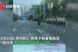男子骑电瓶车拖行大狗两公里，称被狗咬后泄愤视频封面
