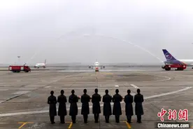 首架湖南航空涂装飞机亮相 长沙机场“过水门”礼仪相迎图片