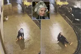 乌克兰9岁女孩结冰路面艰难行走 滑倒40次还在原地图片