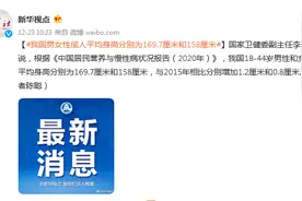 国家卫健委：我国男女性成人平均身高分别为169.7厘米和158厘米图片