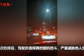 挖掘机开进市区，疯狂撞警车还乱挥挖斗图片