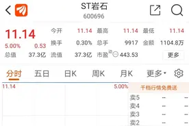 无偿获得高酱酒业52%股权，ST岩石一字板涨停图片