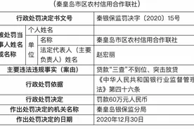 秦皇岛市区农村信用合作联社被罚60万元：贷款“三查”不到位、突击放贷图片
