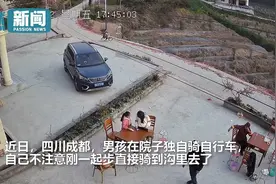 男孩独自骑自行车 刚起步直接骑进沟里 自己爬出来才被家人发现图片
