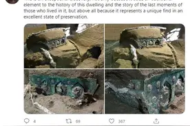 几乎完好无损！庞贝古城出土四轮马车 装饰华丽(图)图片