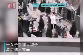 女子墓园内提袋子收走他人贡品 目击者：当时还有人正在祭拜图片