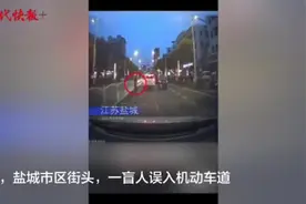 男子停车扶盲人过马路，全程没一辆车按喇叭催促图片