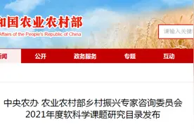 目录发布丨中央农办 农业农村部乡村振兴专家咨询委员会2021年度软科学课题研究图片