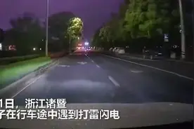 男子行车途中突遇打雷，雷击道旁大树火花四溅！记录仪拍下惊险瞬间图片