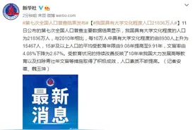 第七次全国人口普查结果发布：我国具有大学文化程度人口21836万人图片