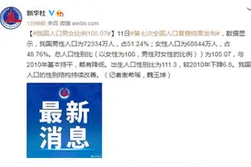 第七次全国人口普查结果发布：我国人口男女比例105.07图片