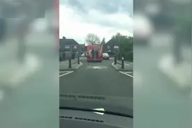 英国两名男孩扒在公交车后行驶一分多钟后跳下逃走图片