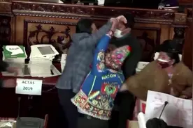 一片混乱！玻利维亚议会上演“全武行”：双方议员拳打脚踢，扯头发对骂视频封面