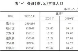 遂宁人口普查数据出炉 常住人口281万，下降13.48%图片