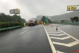 成巴高速巴南段大雨，有树木倒在路上，交警巡逻发现后及时拖离图片
