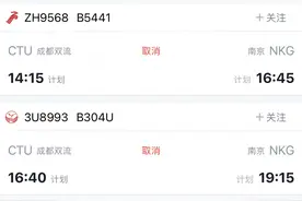 成都往返南京今天下午的航班全部取消图片