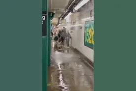 热带风暴“艾尔莎”带来暴雨 纽约地铁站变“水帘洞”图片