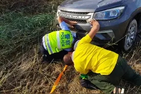 油门当成刹车 一女子驾车冲下路基图片
