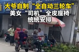 坐着全自动三轮车，大爷出门去买菜，“美女司机”全皮座椅统统安排图片